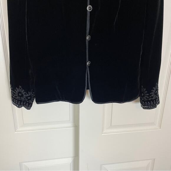 Peter Nygard black Velvet Beaded Antiqued Button Evening Jacket Lined - Picture 3 of 10